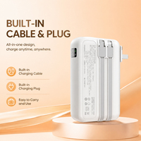 Chargeur portable 20000 mAh avec prise secteur US pliable, câbles doubles intégrés, affichage numérique pour les voyages d'affaires
