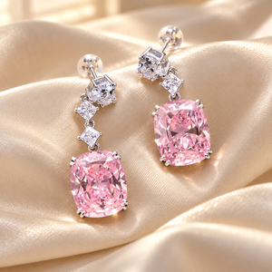 Orecchini pendenti a forma di cuore rosa per donna, gioielli geometrici alla moda Sweet Princess - Product Image 3