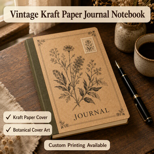 Quaderno Vintage A5 con Copertina in Carta Kraft e Illustrazioni Botaniche, Stampa Logo Personalizzata, Regalo per Ufficio e Studio - Product Image 1