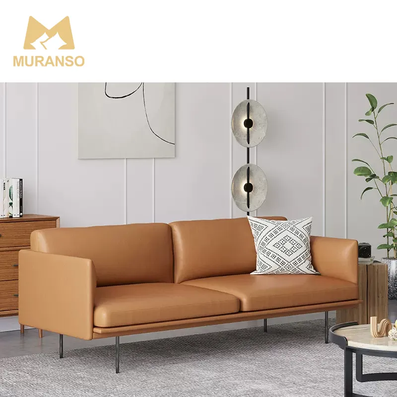 Оптовая продажа итальянский современный прямой диван гостиная диван мебель Трехместный кожаный диван