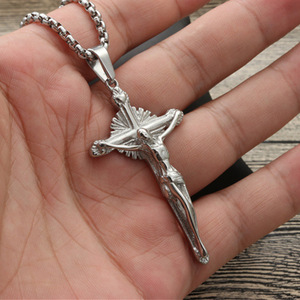yunnique Men's Stainless Steel <b>Cross</b> Pendant Necklace With <b>Chain</b> For Gift - Product Image 3