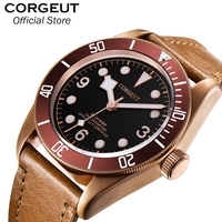 Corgeut 41mm seiko Nh35 Mouvement Logo personnalisé Montre Plongée Automatique Bracelet en cuir Costume HOMMES Montres mécaniques