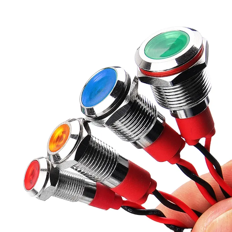 Indicador de luz LED de Metal impermeable, lámpara de señal con cable de 3V, 5V, 6V, 12V, 24V, 220v, rojo, amarillo, azul, verde y blanco, WD6mm, 8mm, 10mm, 12mm