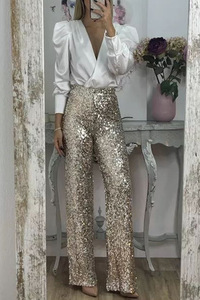 <span class=keywords><strong>Pantaloni</strong></span> <span class=keywords><strong>Eleganti</strong></span> King Mcgreen Star <span class=keywords><strong>con</strong></span> Paillettes, <span class=keywords><strong>Vita</strong></span> Alta, Gamba Larga, Slim Fit, Luminosi, Tinta Unita, Elastici, Streetwear - Product Image 5