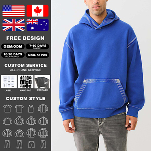 KingSen OEM <b>Men's</b> Winter 100% Cotton Breathable Embroidered Heavyweight Stonewashed Vintage Custom Oversized Hip Hop <b>Pullover</b> - Product Image 2