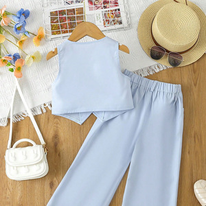 <span class=keywords><strong>Completo</strong></span> da ragazza estivo 4-7Y senza maniche Cardigan irregolare pantaloni Casual <span class=keywords><strong>completo</strong></span> da <span class=keywords><strong>bambina</strong></span> <span class=keywords><strong>elegante</strong></span> blu chiaro abbigliamento per ragazze - Product Image 3