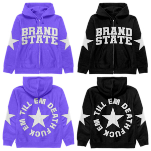 Sweat à capuche zippé pour homme, coupe oversize, style streetwear, en molleton de coton, imprimé étoiles violet et noir, design avant et arrière, pour l'extérieur - Product Image 6