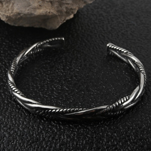 Yunnique Tibetan <b>Silver</b> Steel Color Titanium Steel Open <b>Bracelet</b> Twisted Woven Design Men Women Jewelry 28mm - Product Image 3