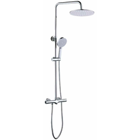 Colonne de douche thermostatique contemporaine en laiton chromé poli avec double poignée, douche pluie et douchette à main, barre coulissante