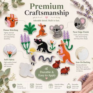 Parches Bordados Termoadhesivos y para Coser de Marsupiales Nativos de Australia: Koala, Canguro, Wombat, Cacatúa Diablo, Serpiente, Palma - Product Image 4
