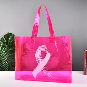 XL size 45x35x13cm Customized Low MOQ Transparent handbag with hand gift net red Daisy pattern shopping bag plastic gift PVC bag
