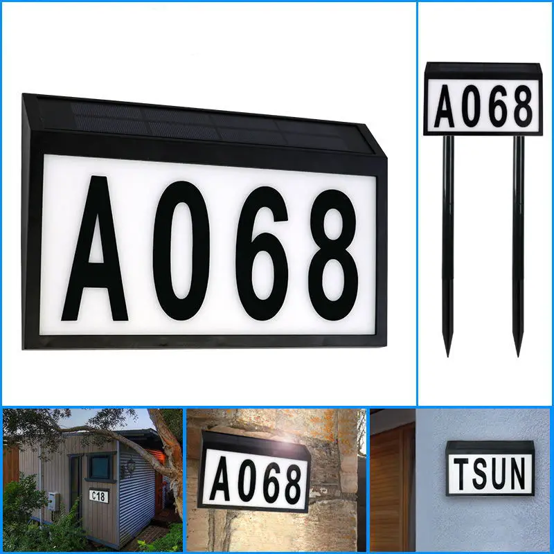 Outdoor Waterproof Solar Powered Led Address Signs Wall Lamp Plaques House Numbers Light With Stakes For Home Yard Street