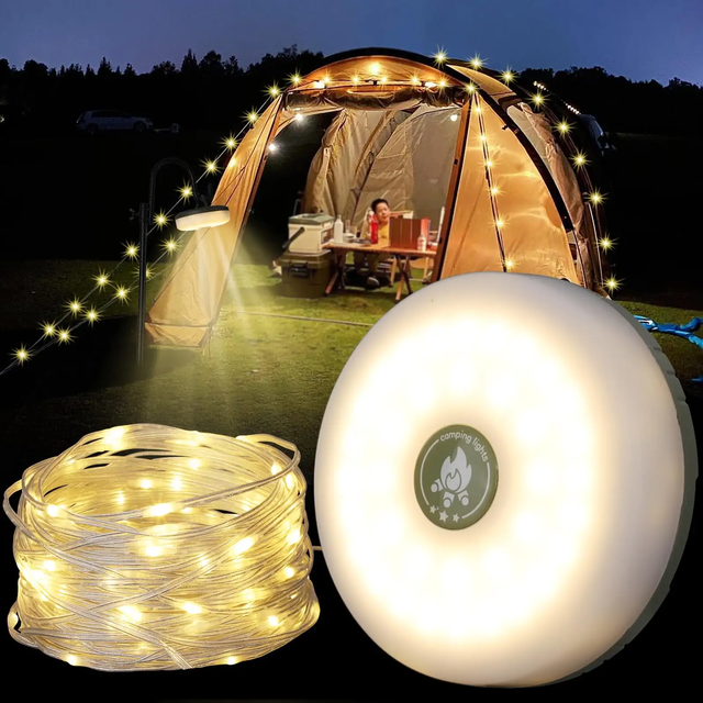 Outdoor Multi Functional String Lantern With String Light(26.2ft) USB Rechargeable Camping LED Atmosphere Tent Lamp