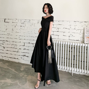 Off-Shoulder Black Evening Gown Long Skirt Empire Waist Elegant Women's Formal Dress for Wedding Banquet Hosting - Product Image 3