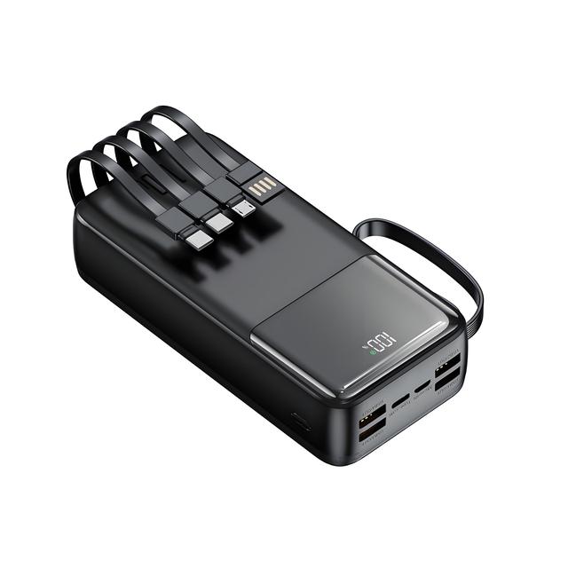 High Capacity 30000mAh PD20W Fast Charging Power Bank Portable Charger with Multi Output Ports Built-in Cables and Lanyard