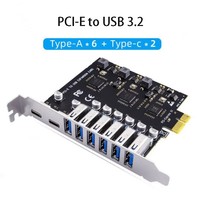 Tarjeta Adaptadora de PCIE a USB3.2 Tipo C, 6 Puertos USB A, 2 Puertos USB C a PCI-E X1 X4 X8 X16, Adaptador de Conversión para Panel Frontal de PC, Tarjeta de Expansión