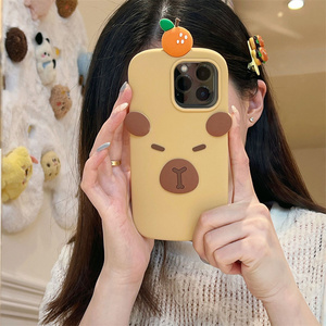 เคสโทรศัพท์ซิลิโคนลายการ์ตูนคาปิบาร่าสำหรับ iPhone 17 16 15 14 Pro max ลายคิตตี้โบว์น่ารัก ยางนิ่มสีส้มพีช ป้องกันการกระแทก - Product Image 3