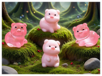 Vente en gros de jouets de collection d'animaux en vrac figurines de jardin miniatures en résine de micro-dessin animé 3D cochon artificiel rose brillant