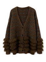 Cardigan en tricot rayé décontracté à col en V pour femme, hiver automne, motifs floraux uniques et colorés