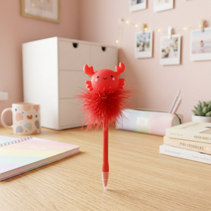ปากกา LED รูปปูแดงน่ารัก พร้อมปลายขนนก ของใช้สำนักงานและโรงเรียนแบบแปลกใหม่ หมึกสีดำพลาสติก 0.7 มม. - Product Image 2