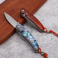 Couteau pliant en acier Damas avec coquillages en bois/colorés, couteau de poche OEM à pointe tombante, EDC, pour camping, chasse et activités de plein air