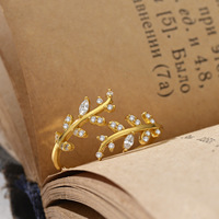 Bague en argent S925 plaqué or/platine avec pierres naturelles en grappe, motif feuille, pour femme, style forêt ouverte haut de gamme, idéale pour mariage et soirée