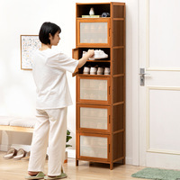 Meuble à chaussures sur pied en bambou haut de gamme, entrée, salon, mobilier de maison, design moderne et simple, 5 étagères, multifonctionnel
