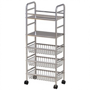 Étagère de rangement multi-niveaux pour fruits et légumes en acier inoxydable, <span class=keywords><strong>design</strong></span> minimaliste moderne, compatible <span class=keywords><strong>micro</strong></span>-<span class=keywords><strong>ondes</strong></span> - Product Image 1
