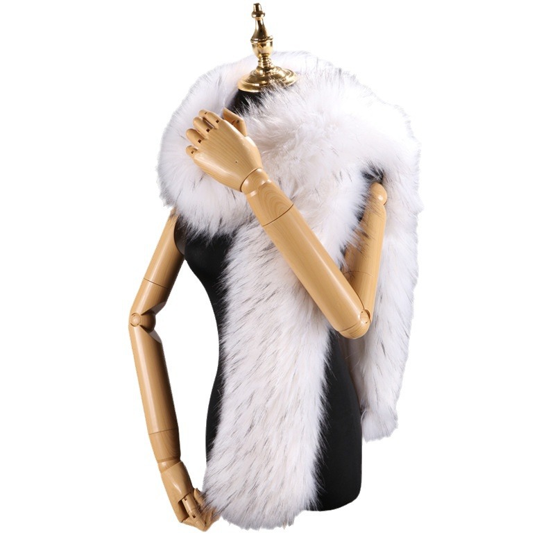 Women's Winter New Cross Evening Dress Cheongsam Shawl with Long Neck and Faux Fox Fur Collar Girls' Mink Fur Scarves