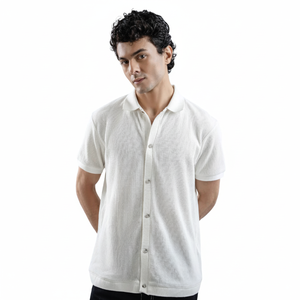 Jacquard blanc uni en polyester/coton de qualité supérieure pour chemise homme, tissu texturé respirant de luxe, tricot personnalisé OEM en gros pour le golf - Product Image 1