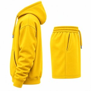Custom Brand <b>Men's</b> <b>Hoodie</b> & <b>Shorts</b> <b>Set</b> Yellow Cotton French Terry Casual Wear Printed Letter Design Autumn Style - Product Image 3