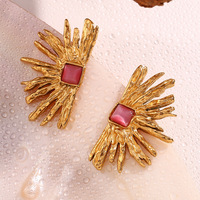 Boucles d'oreilles en agate rouge plaquée or 18 carats, bijoux personnalisés en forme de soleil, boucles d'oreilles en acier inoxydable, bijoux pour femmes