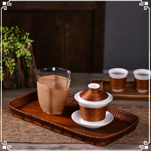 Wooden Chinese Style Handmade Rattan Fruit Plate Walnut Material Round Storage <b>Tray</b> For Tea And Pastry Serving - Product Image 4