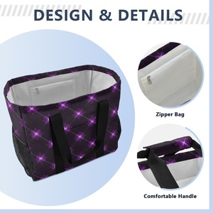 Aloha ถุงช้อปปิ้งนำกลับมาใช้ใหม่ได้กระเป๋าเก็บความเย็นขนาดใหญ่ลายตามสั่งพิมพ์ลายตามแบบฮาวายสีม่วง - Product Image 3