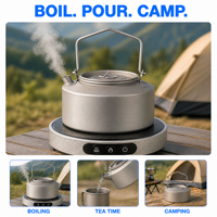 Bouilloire en titane pur ultralégère pour le camping, avec poignée pliable et filtre, équipement de camping, matériel de randonnée