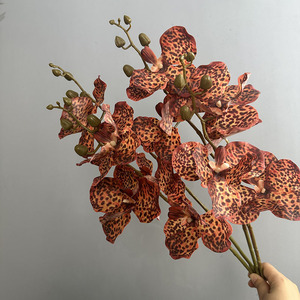 Fleurs d'orchidées artificielles réalistes à 3 têtes, faites à la main, toucher naturel, <span class=keywords><strong>Vanda</strong></span> pour la décoration de la maison et de mariage, pour la remise des diplômes et Noël - Product Image 1