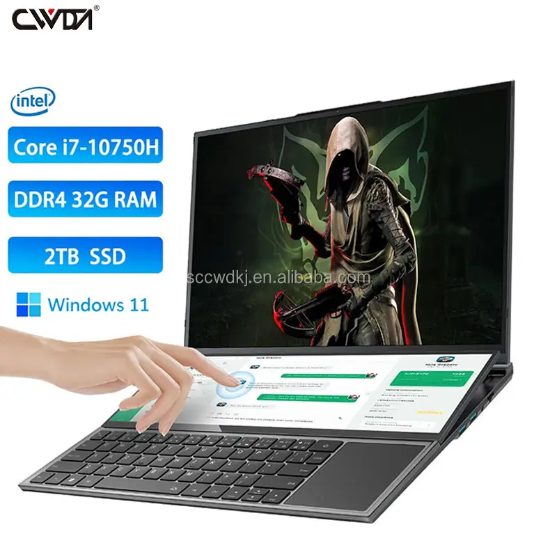 16 "+ 14" doppio schermo portatile Core i7-10750H Touch Screen portatile portatile DDR4 16G 32G RAM PC portatile Computer portatile