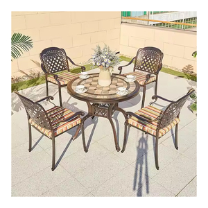 sala da pranzo in alluminio pressofuso Vintage terrazza all'aperto balcone moderno piccolo tavolo da pranzo rotondo Set 4 sedie - Product Image 6