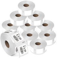 Label Barcode Persegi Panjang Berlubang 25x25mm Kompatibel dengan Printer Thermal DYMO, Perekat Kuat, Tahan Minyak
