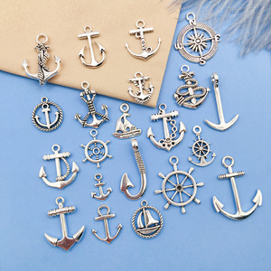 Pendentif <span class=keywords><strong>de</strong></span> bracelet <span class=keywords><strong>bateau</strong></span> ancre et gouvernail rétro, bijoux thème océan, accessoire charmant, accessoires DIY - Product Image 2