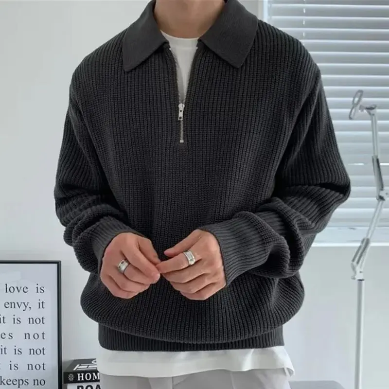 2024 नया विंटेज स्वेटर पुरुषों का फैशन बहुमुखी कैज़ुअल निटवेअर स्वेटर जैकेट ज़िप लंबी आस्तीन ढीला फिटिंग निट स्वेटर