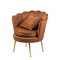 Fauteuil lounge haut de gamme en velours marron nordique, dossier en forme de pétale, pieds en métal doré, pour la maison, le salon, l'hôtel