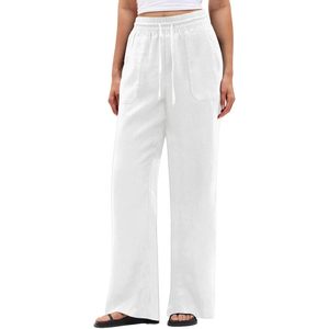 Pantalones Palazzo Anchos de Lino 100% Transpirable FOXA para Mujer, Cintura Alta con Bolsillos, Estilo Casual y Fluido para Vacaciones en la Playa - Product Image 1