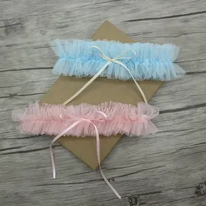 Jarretelles de mariée en tissu maille, à volants simples, jarretelles décoratives avec Mini nœud Long, bon marché - Product Image 1