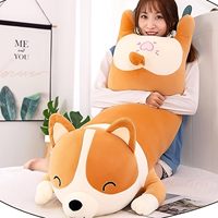 Guling tubuh panjang besar 100cm katun PP isi anjing kuning lembut mainan mewah besar bantal Corgi lucu untuk ulang tahun