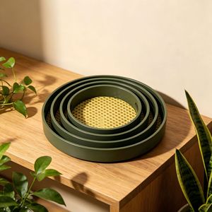 Olive Green Round Storage Trays <b>Bamboo</b> Material Nordic Style <b>Table</b> Organization K4502 - Product Image 2
