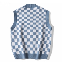 Summer Black Sweater Vest Knitwear Jacquard Squares Pattern Knitted Vest Custom