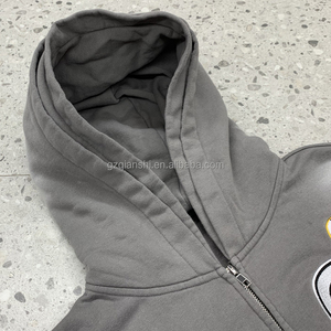 Sweat à capuche zippé personnalisable en molleton bouclette 400-500 g/m², double capuche, effet délavé à l'acide, pour fabricants - Product Image 2