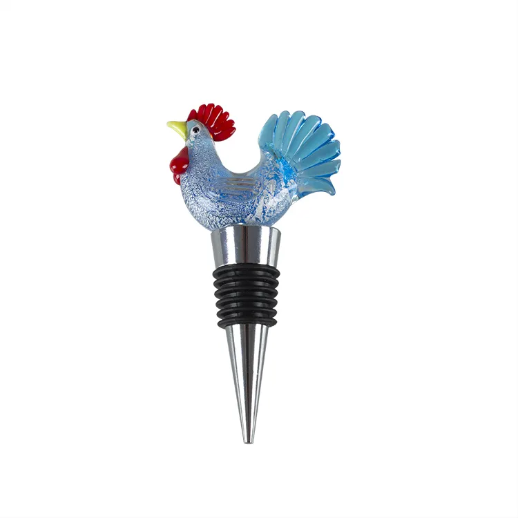 Antique murano glass animal blue rooster bottle wine stopper