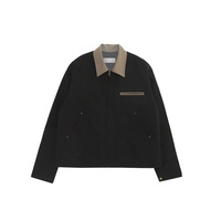 Veste de travail robuste pour homme, coupe oversize, style vintage décontracté, impression de logo personnalisée, en toile délavée, col rabattable, type bomber